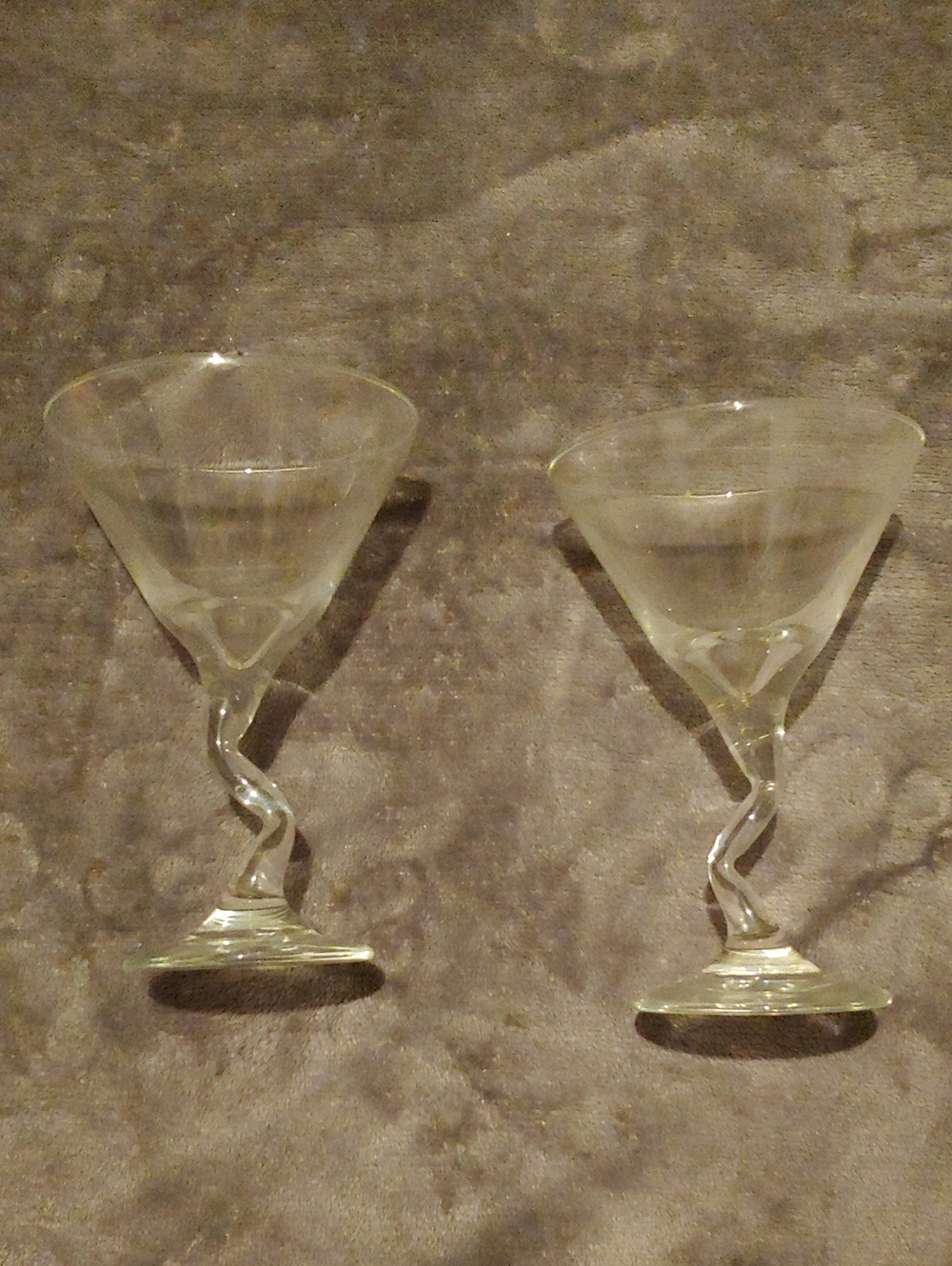 Pair of Clear Twisted Stem Martini Glasses